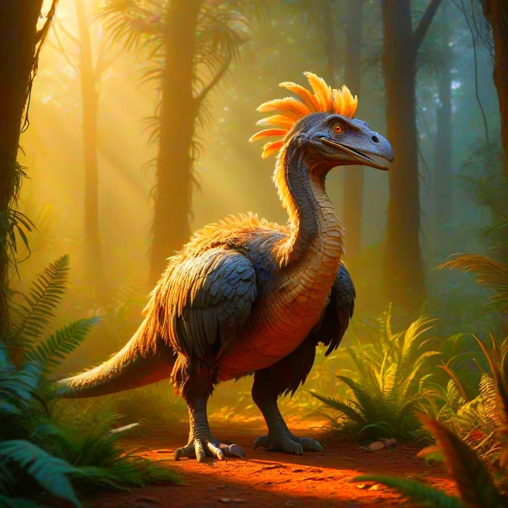 Surreal Prehistoric Giant Roams Lush Dawn Forest