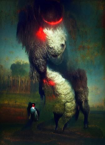 Creepy Gray Monster with Glowing Red Eyes