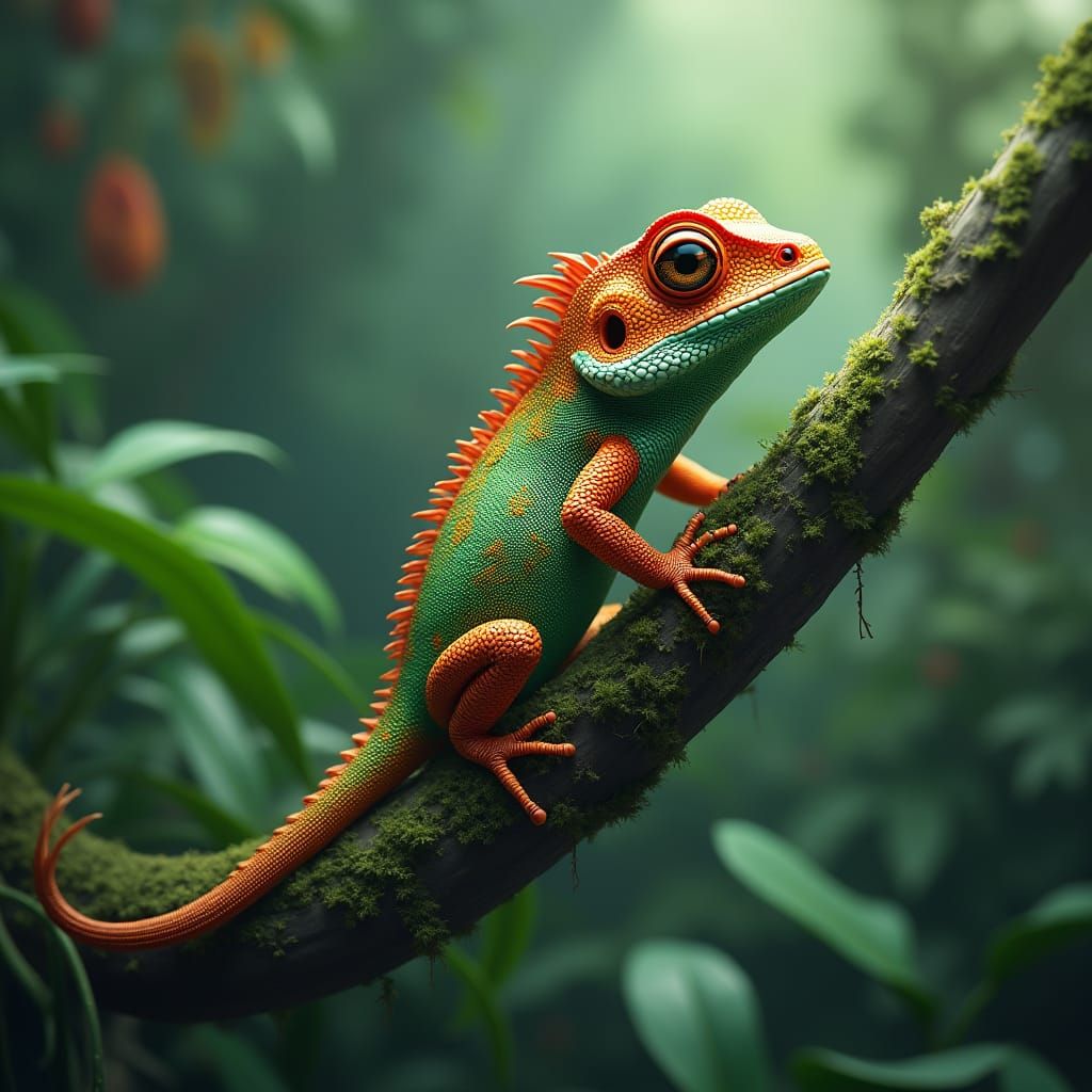 Baby Lizard in Tropical Fantasy Art Style