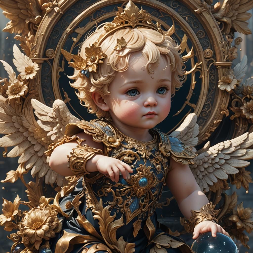 Beautiful Blonde Cherub in Detailed Matte Painting