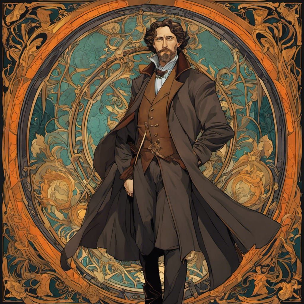 Wizard Portrait in Alphonse Mucha Art Nouveau Style