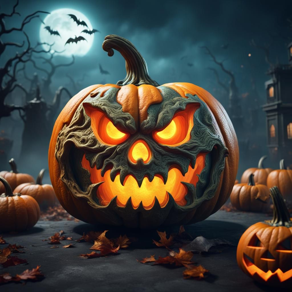 Creepy Halloween Pumpkin: Detailed Matte Painting