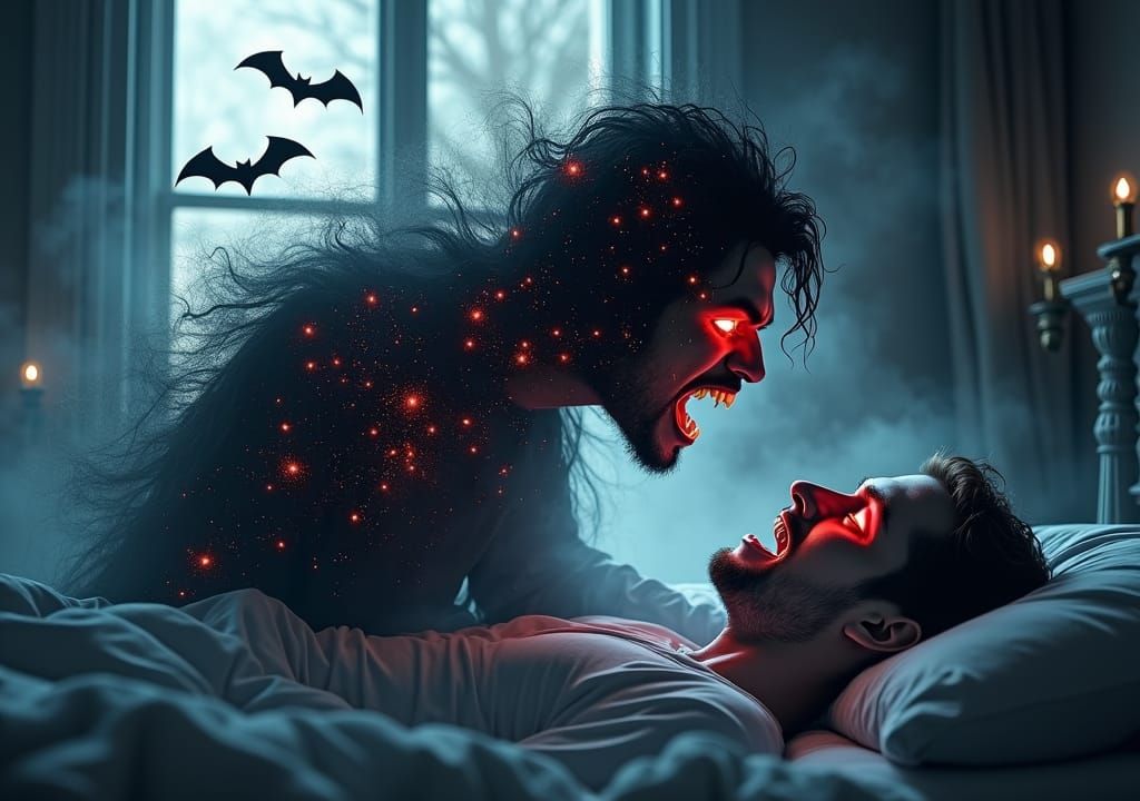 Star Vampire Hovering Over Sleeping Man