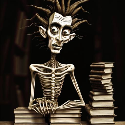 Disturbing Man in Magical Library, Art Brut Style