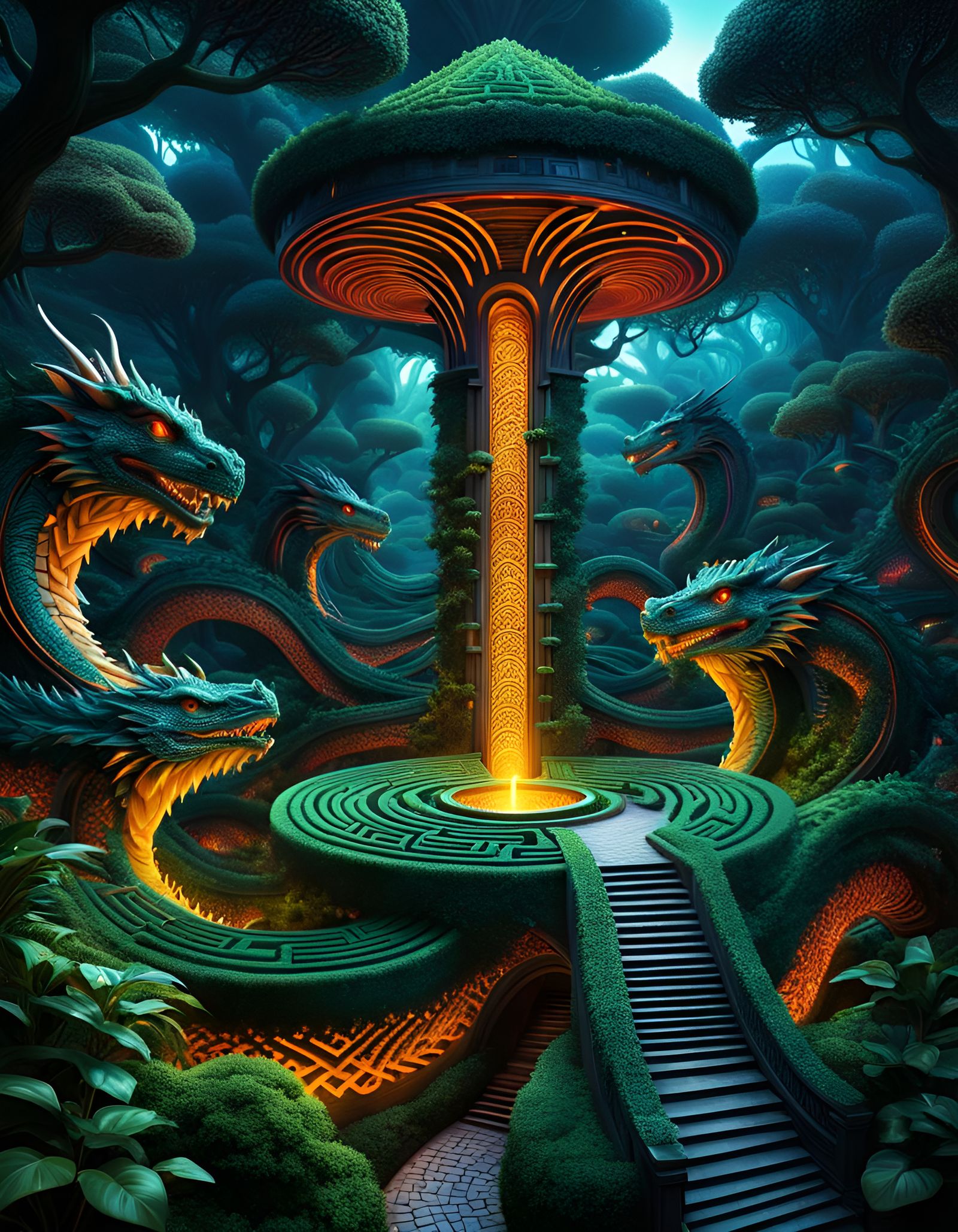 Dragon Maze: Hyperrealistic Surreal Labyrinth
