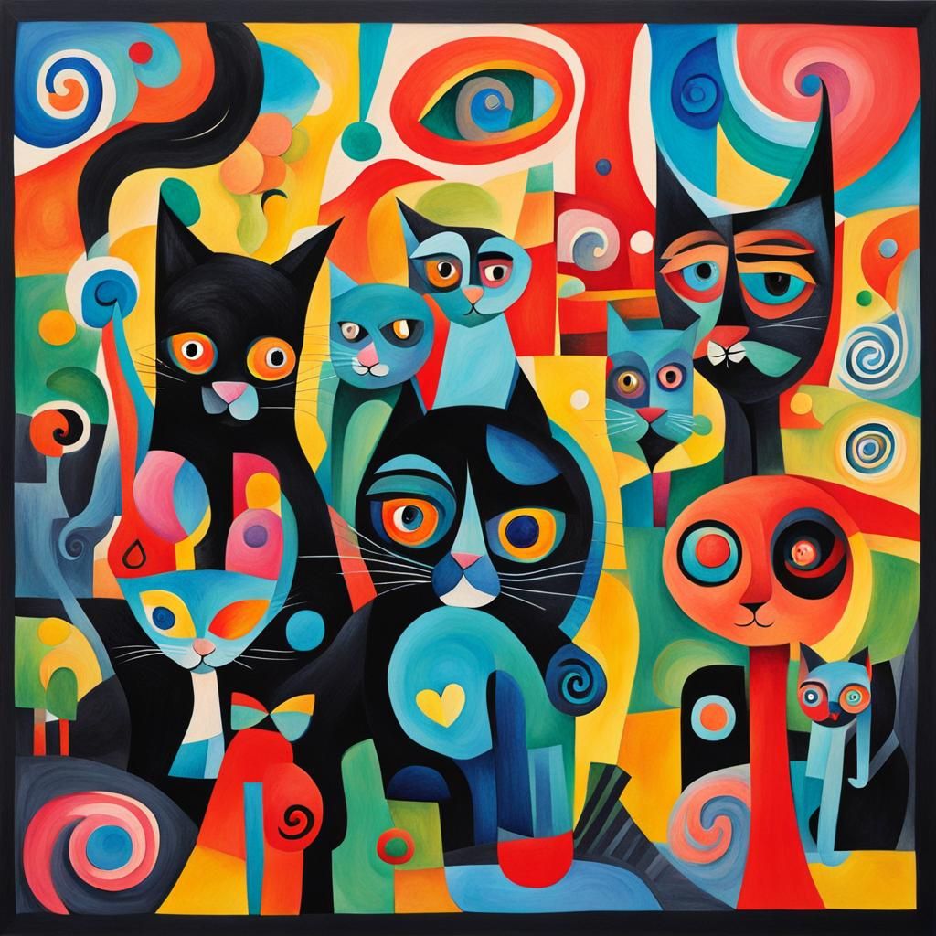Cubist Cat in Colorful Candyland Wonderland