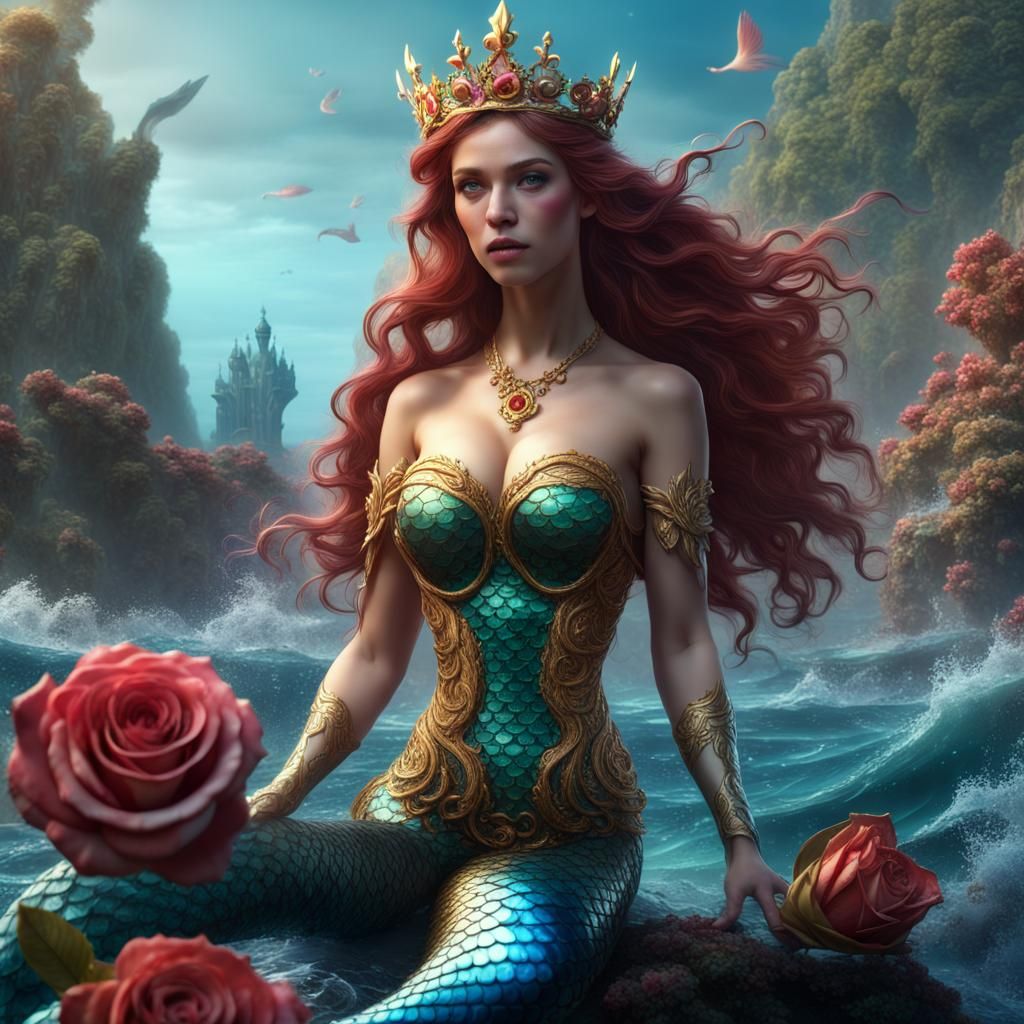 Colorful Mermaid Princess in Ocean Kingdom: Digital Art