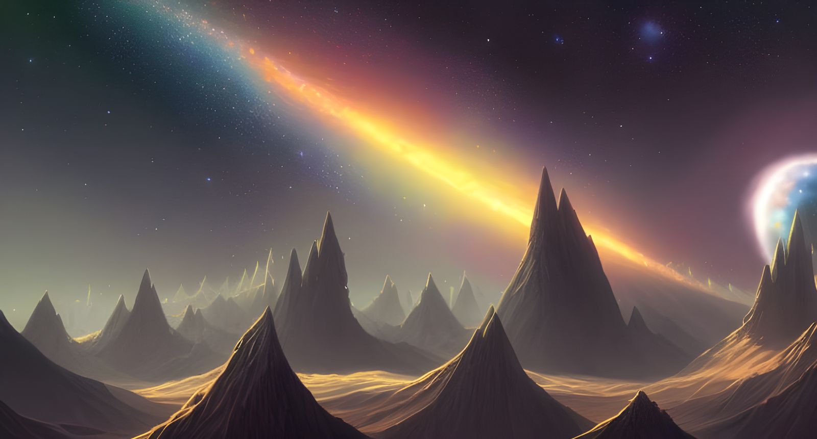 Night Sky Landscape with Stars and Galaxies