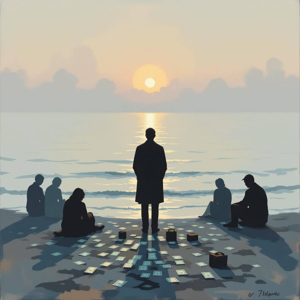 Melancholic Seaside Figure in Rothko-Hopper Style