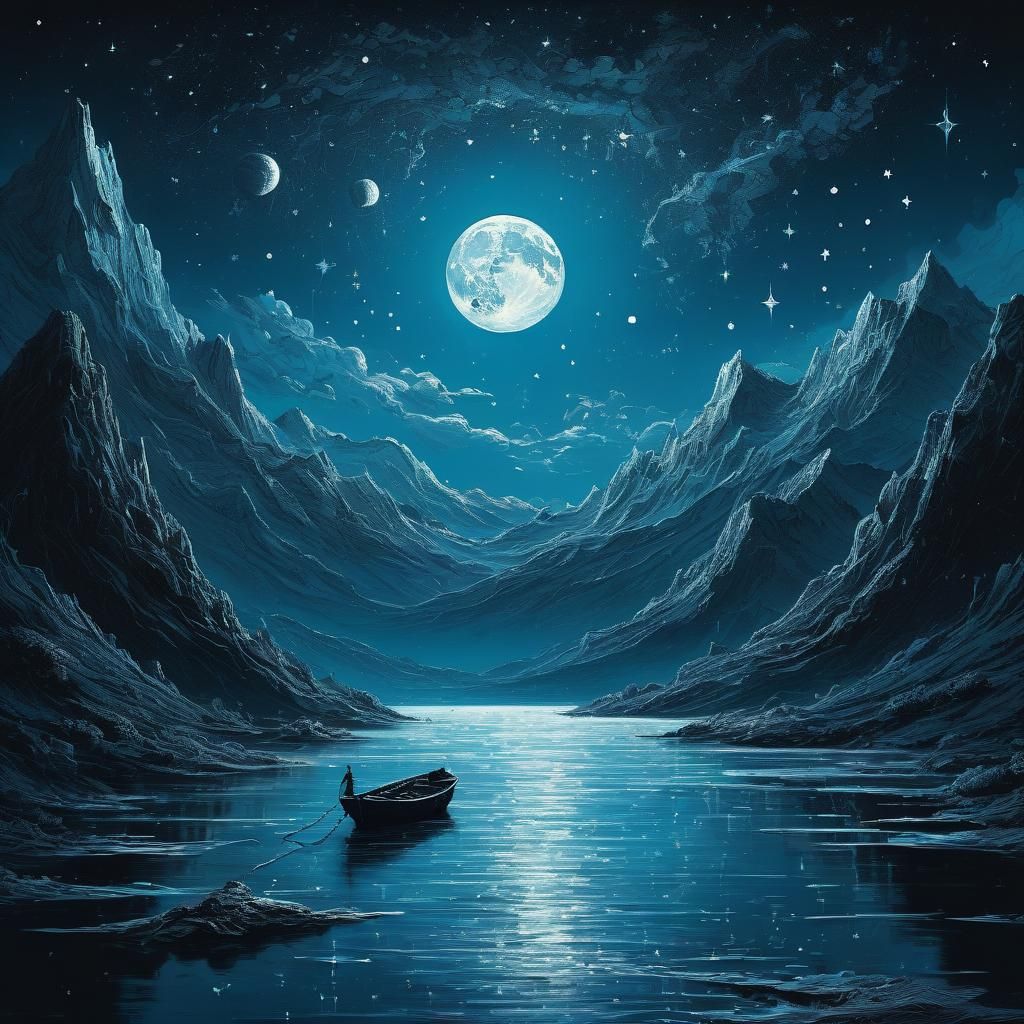 Monochromatic Boat on Blue River, Turner Style