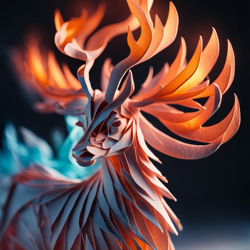 Icy Papercraft Deer: Soft Focus Macro Photograph