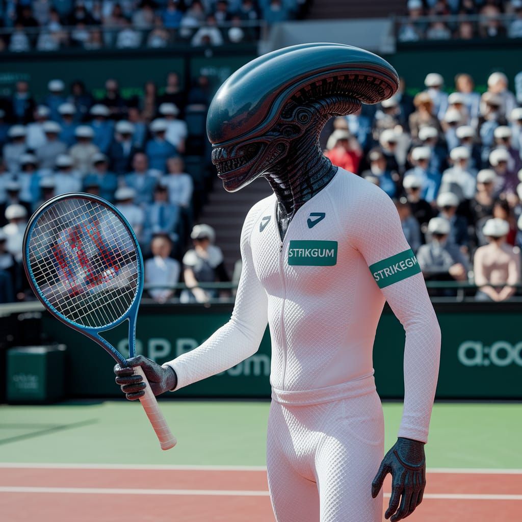 Xenomorph Alien Plays Tennis in Spandex
