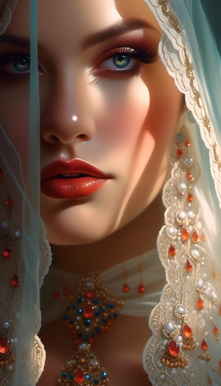 Rubenesque Woman Portrait with Intricate Embroidery