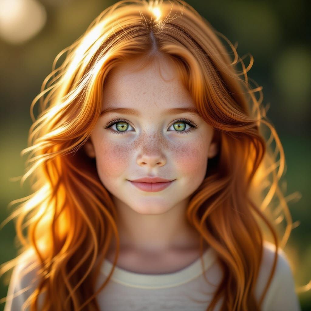 Photorealistic Portrait of a Freckled Ginger Girl