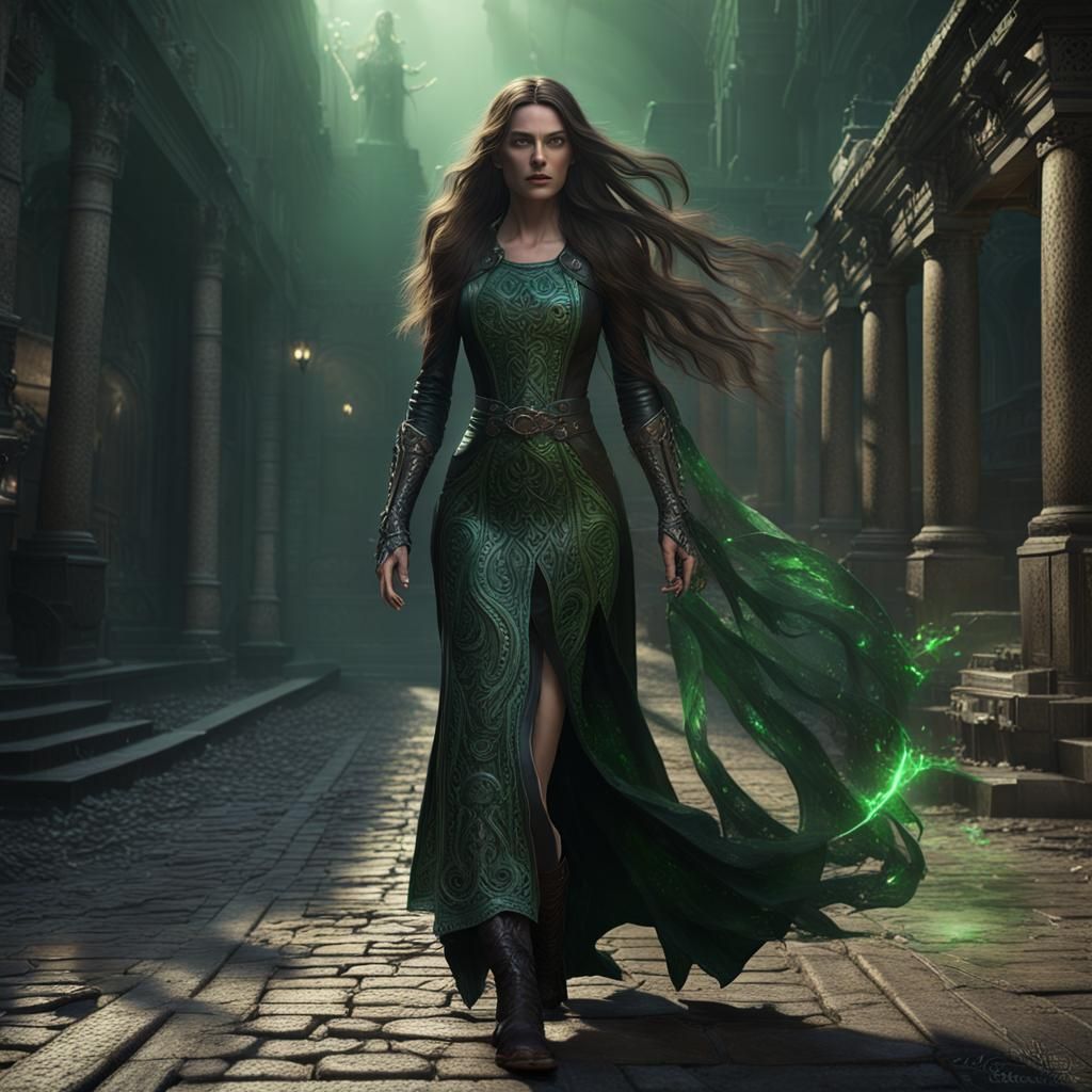 Moiraine in Dark Leather Dress: Fantasy Concept Art