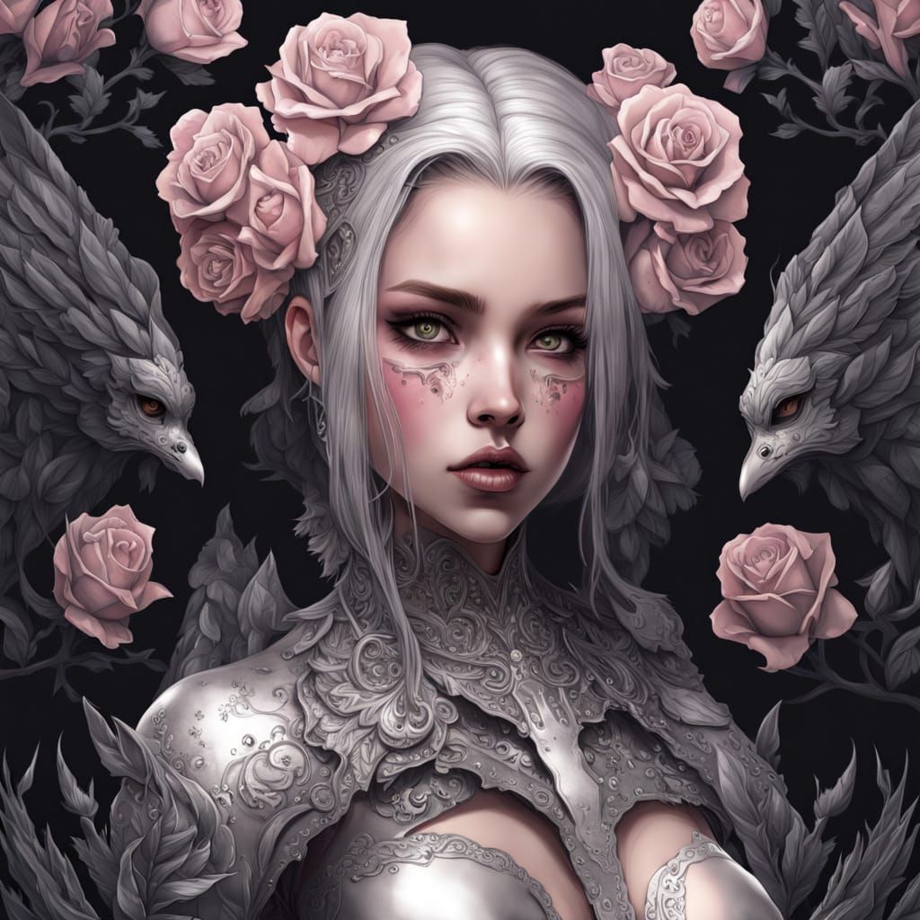 Gothic Punk Anime Girl in Dark Fantasy Forest