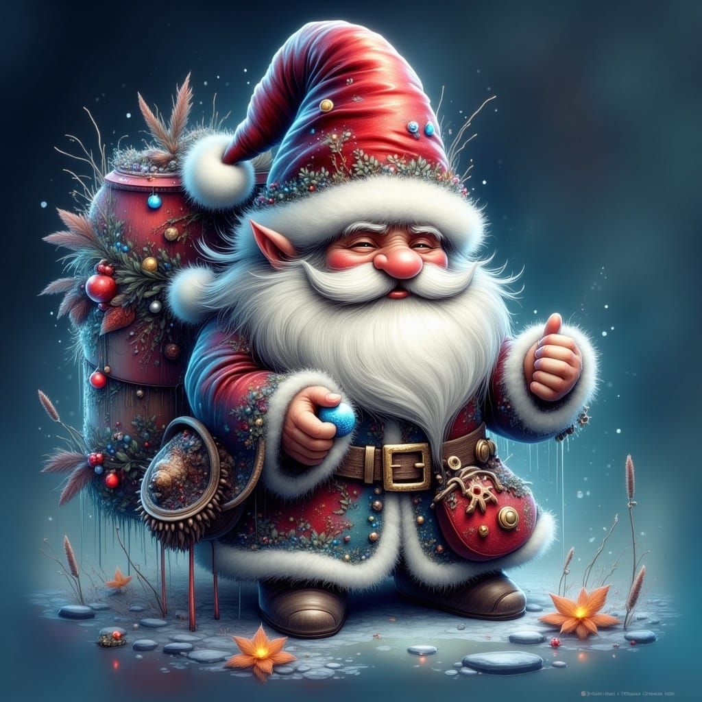 Vintage Christmas Gnome Watercolor Illustration