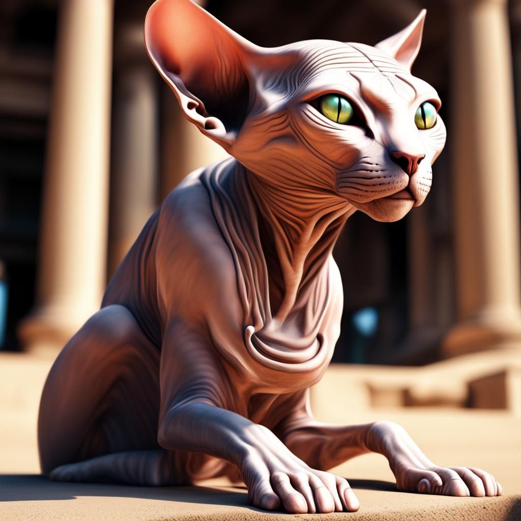 Alien Sphynx Cat in Egypt: Photorealistic Image