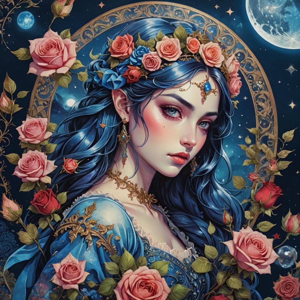 Baroque Night Elf Princess Portrait in Manhwa Style