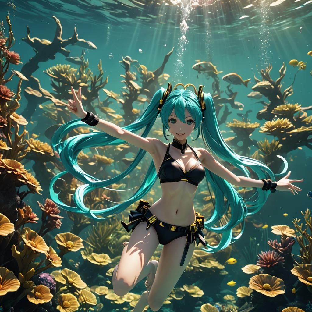 Hatsune Miku Underwater: Detailed Matte Painting
