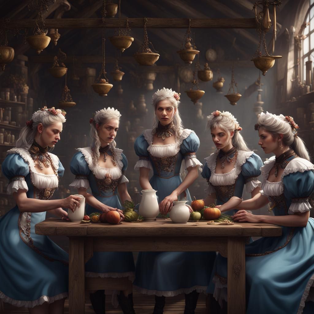Fantastical Painting of Eight Maids Milking