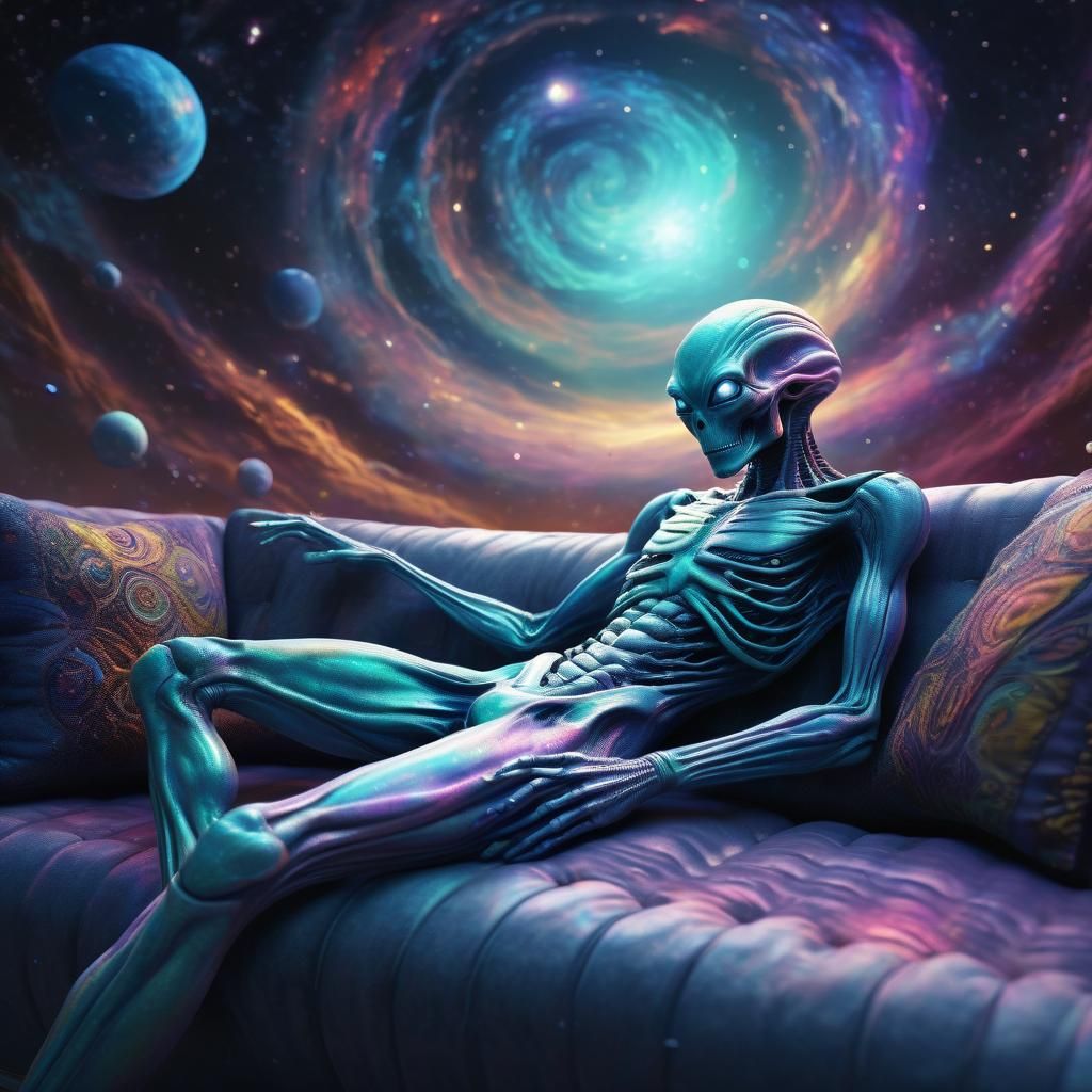 Astral Alien Lounging in Cosmic Illustration
