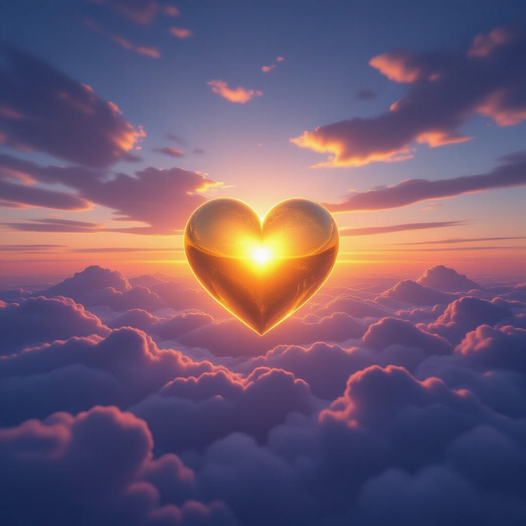 Golden Heart in Dawn Sky Hyperrealistic Art