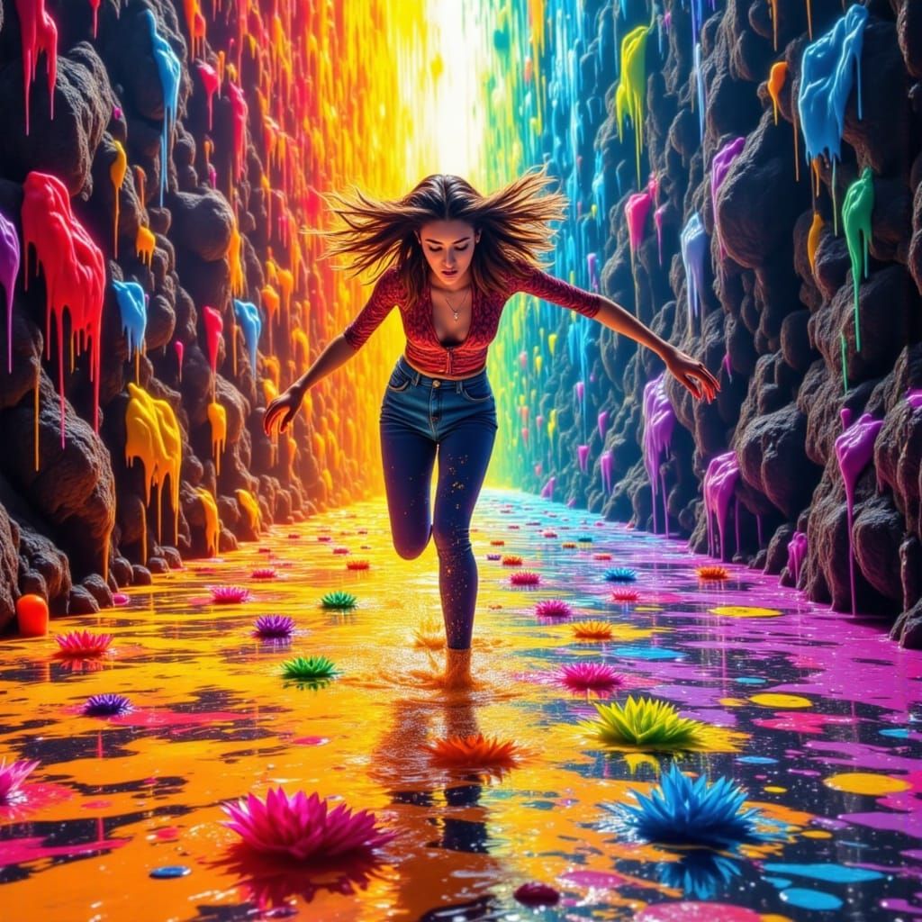 Ethereal Artist in Collapsing Gallery, Basquiat Style