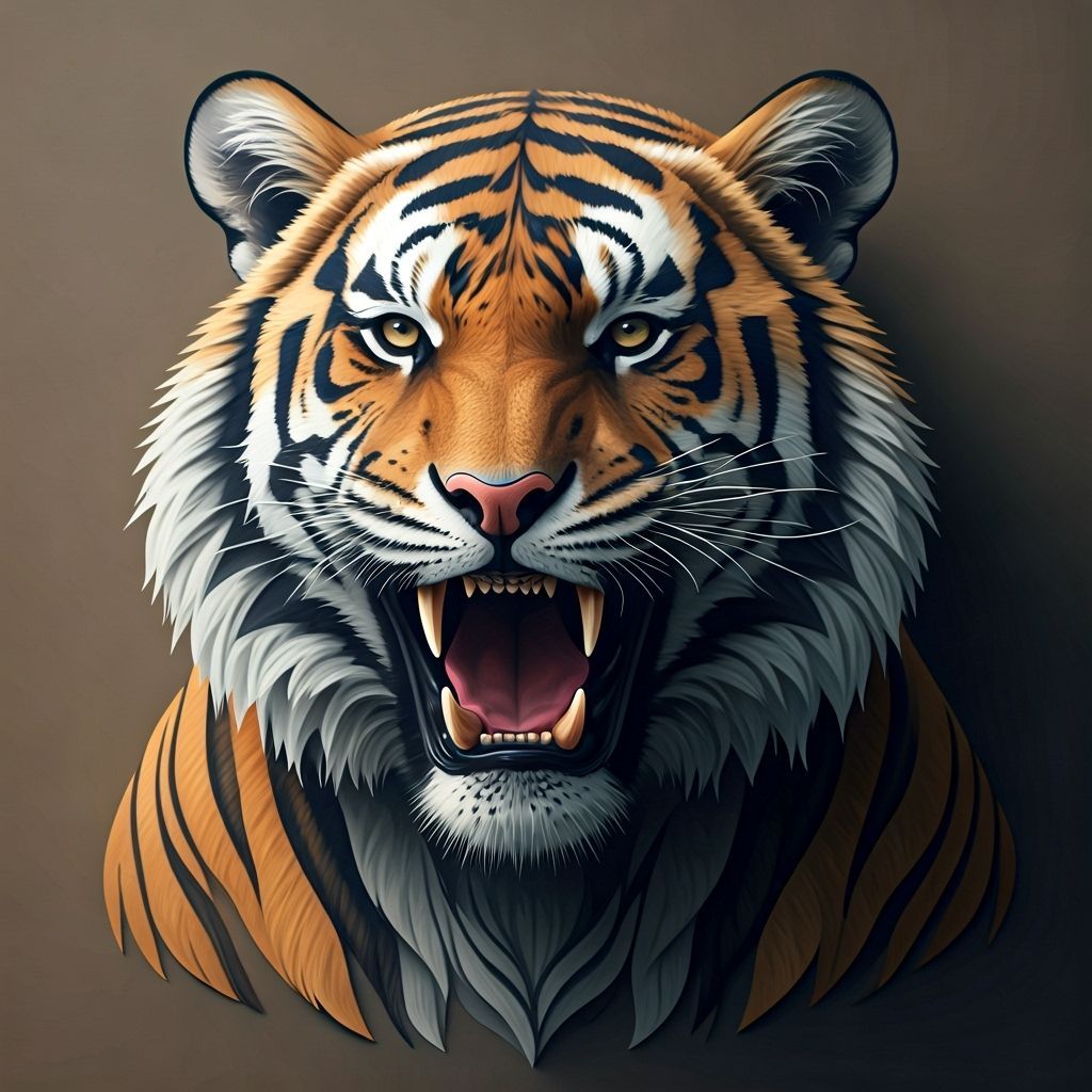 Majestic Roaring Tiger in Paper Cut Style