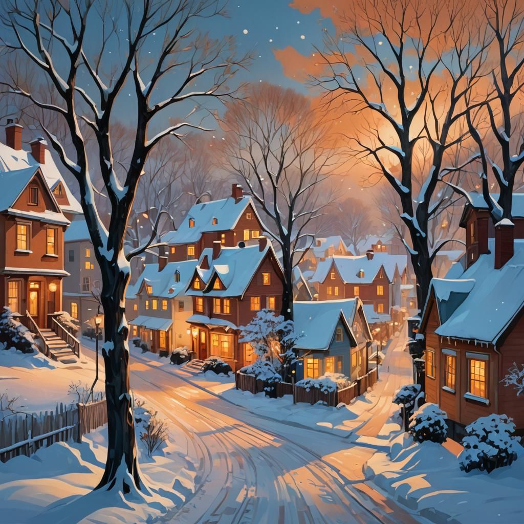 Whimsical Winter Evening: Fantasy Concept Art