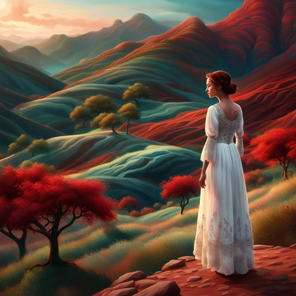 Girl on Red Hills: Fantastical Matte Painting