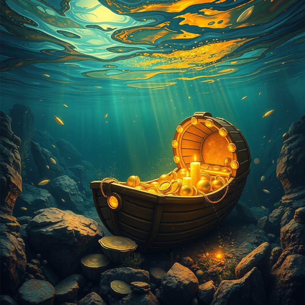 Sunken Treasure Chest in Vibrant James Jean Style