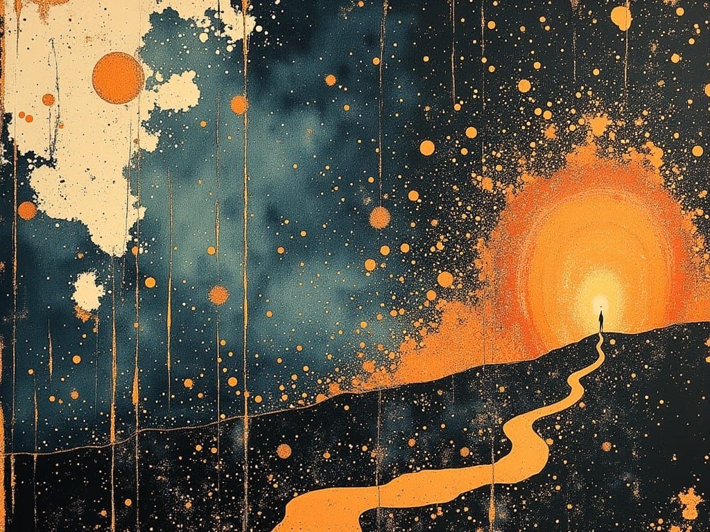 Majestic Fireworks Over Surreal Cubist Cityscape