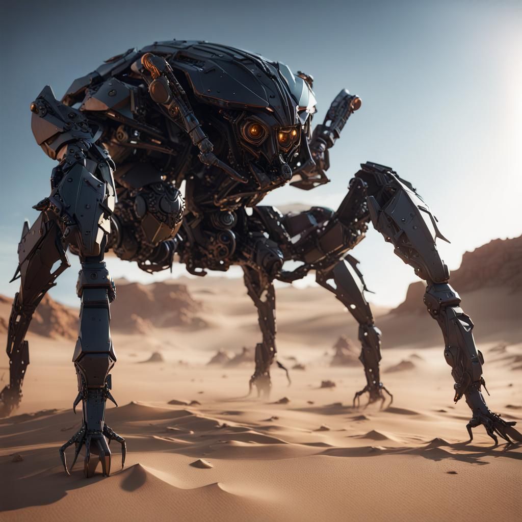 Giant Black Eldritch Scorpion in Desert, Sci-Fi Art