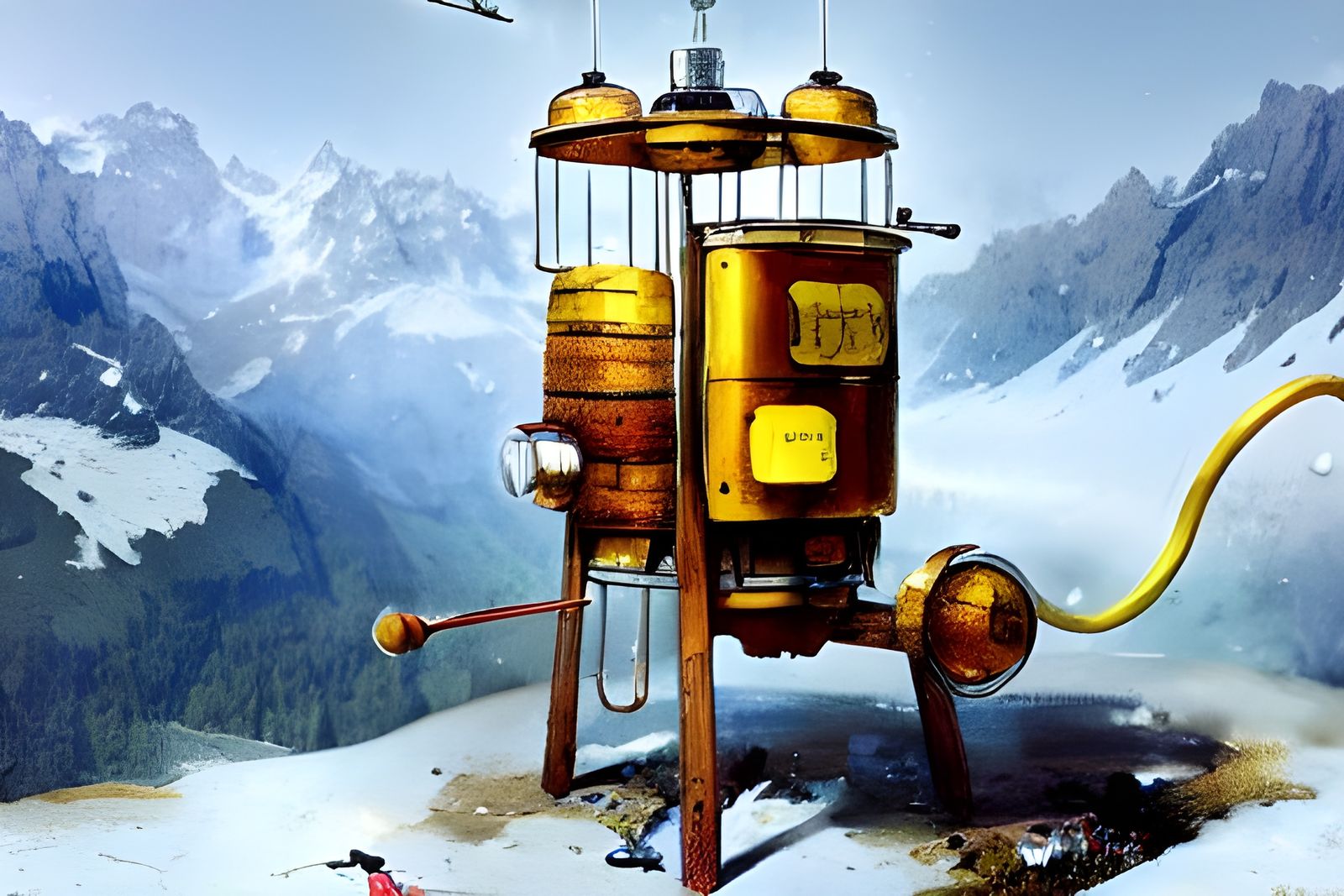 A honeypunk honey machine in the swiss alps,1900