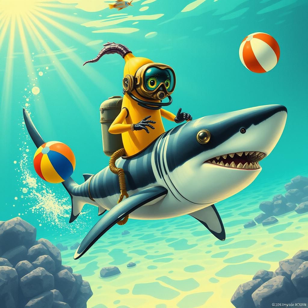 Banana Rides Shark in Underwater Steampunk Adventure