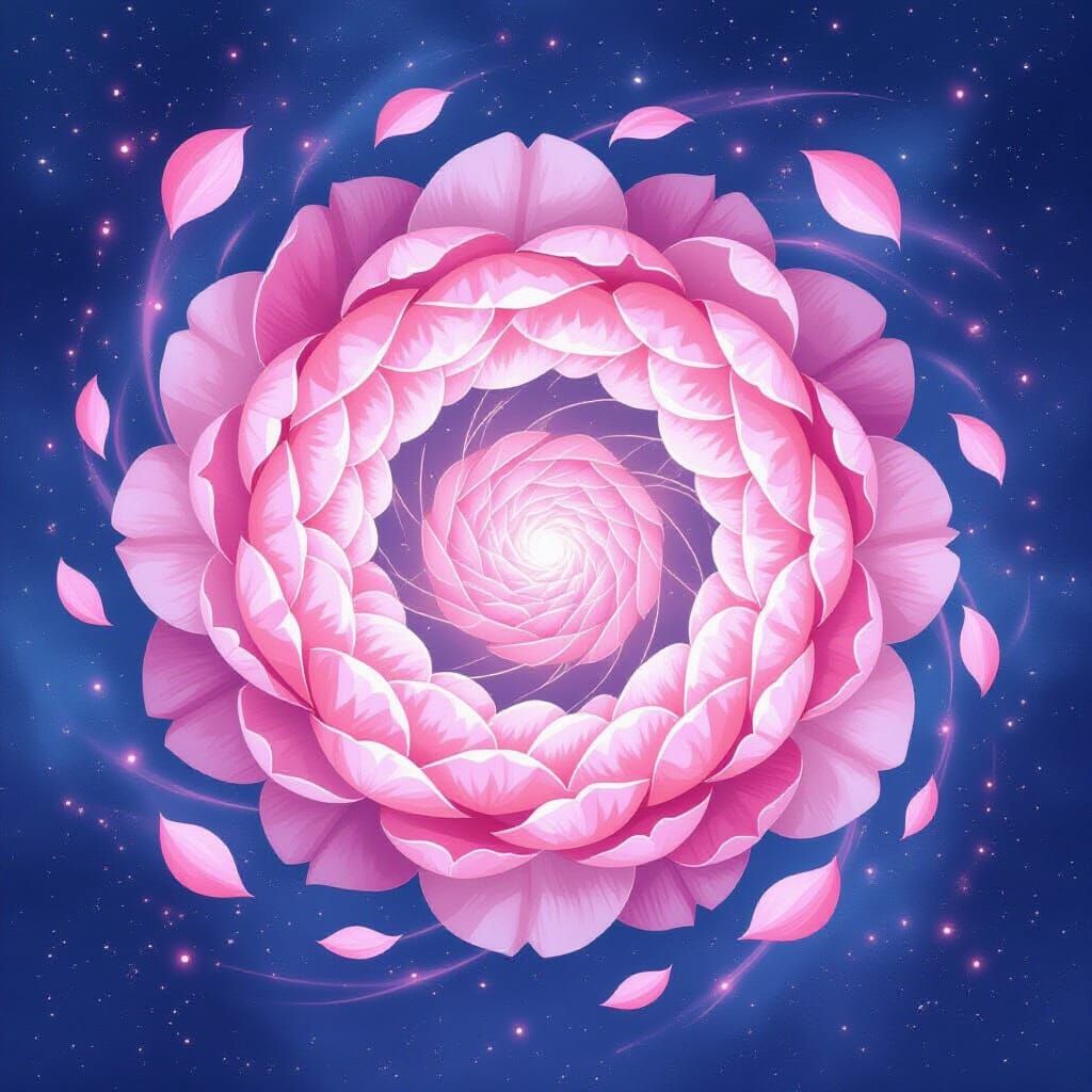 Watercolor Portal of Peony Petals in Sky