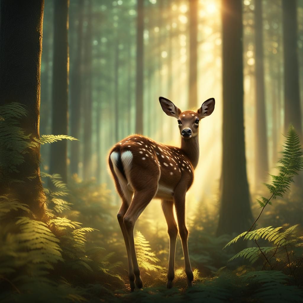 Bambi in Forest: Dreamy Matte Painting in 8K