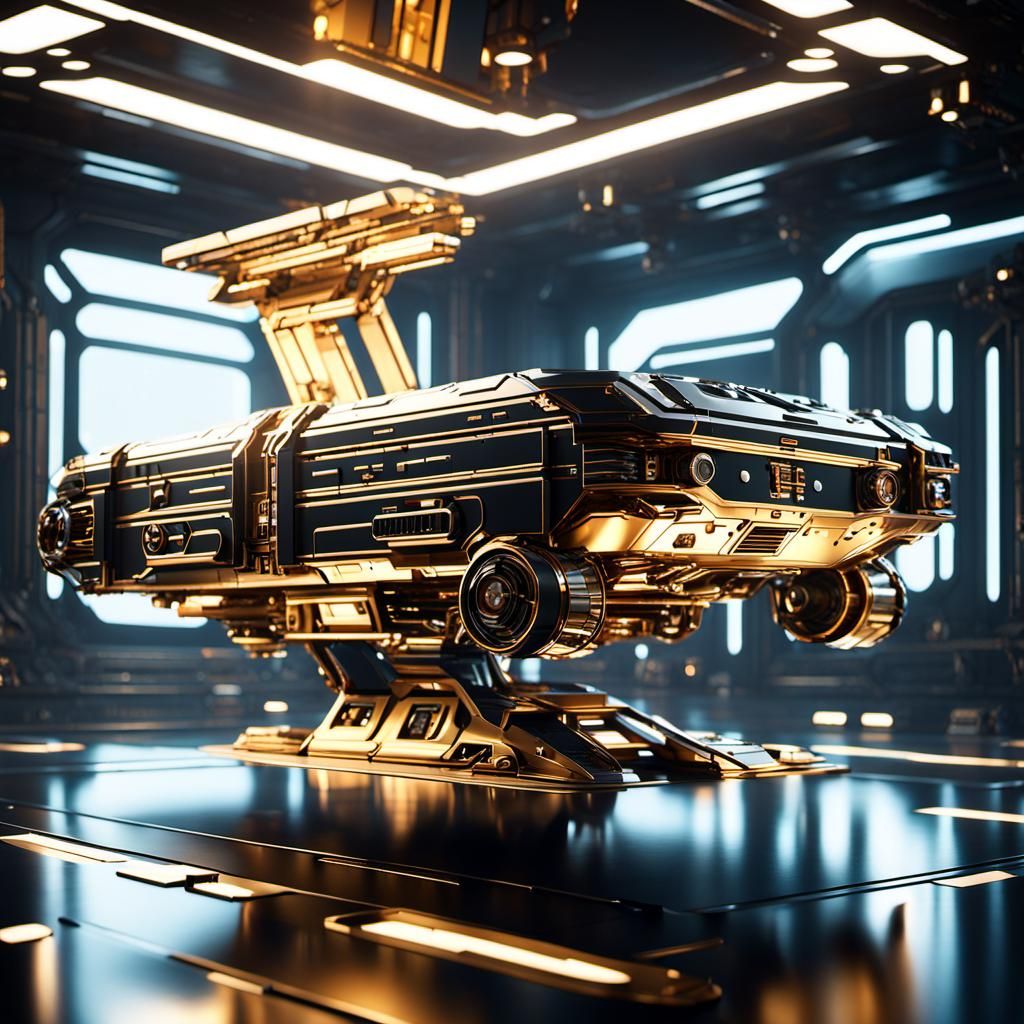 Sleek Sci-Fi Table on Spaceship in Digital Art