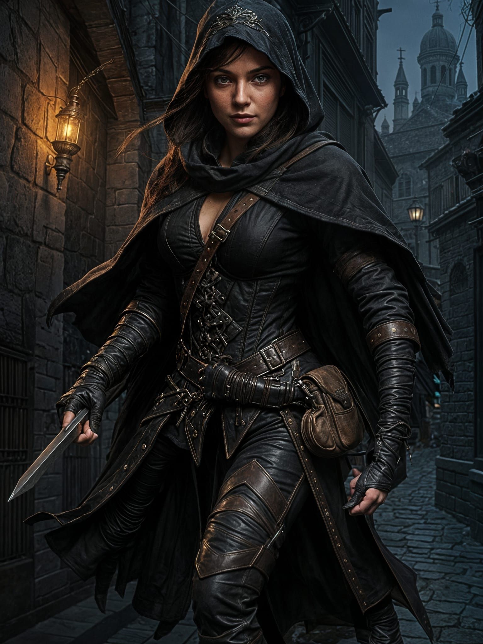 Medieval Thief in Dark Alleyway, Hyperrealistic Style