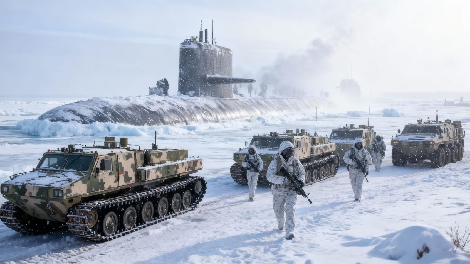 Arctic Military Submarine Emerges from Ice with Special Forc...