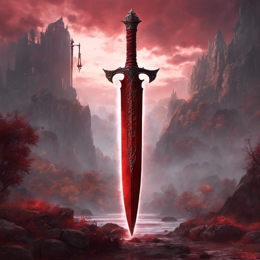Ornate Crimson Greatsword in Dark Fantasy Style