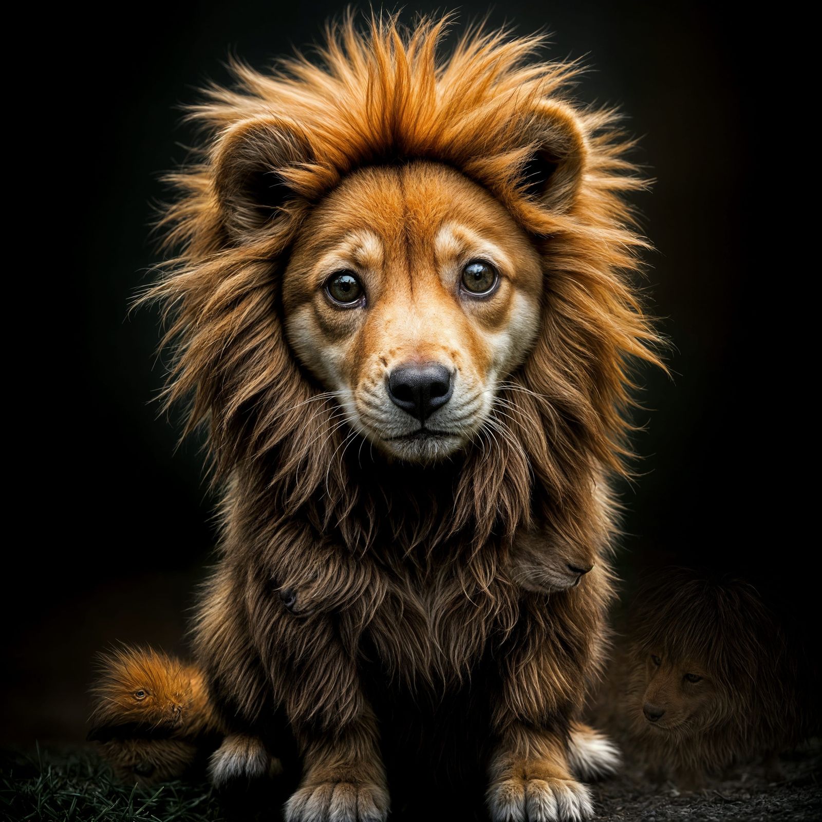 Cute Dog in Lion Mane Costume, Hyperrealistic Photography