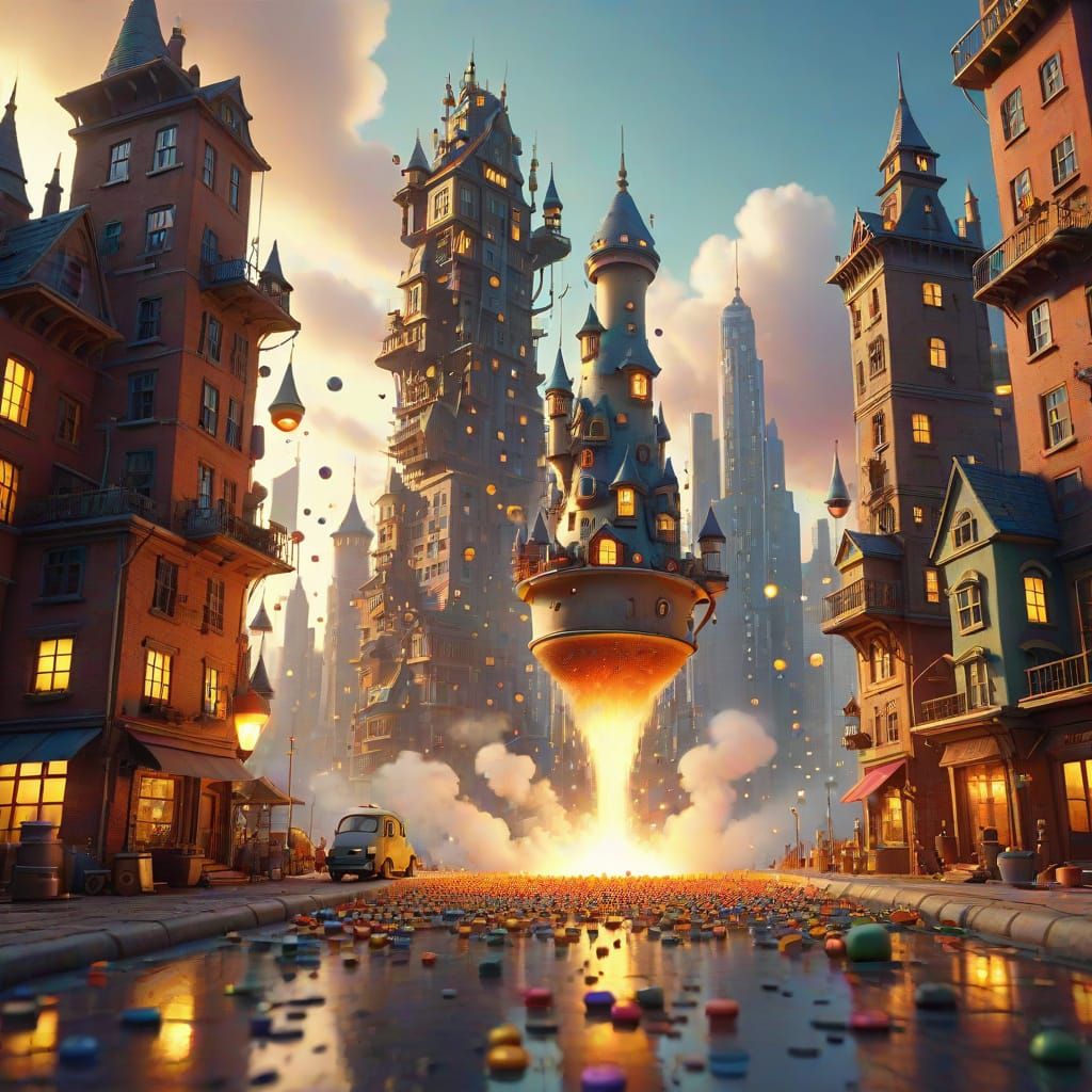 Surreal Cityscape Built from Everyday Objects