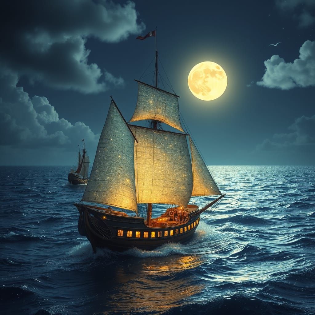 Magical Tall Ship Navigating Starry Currents