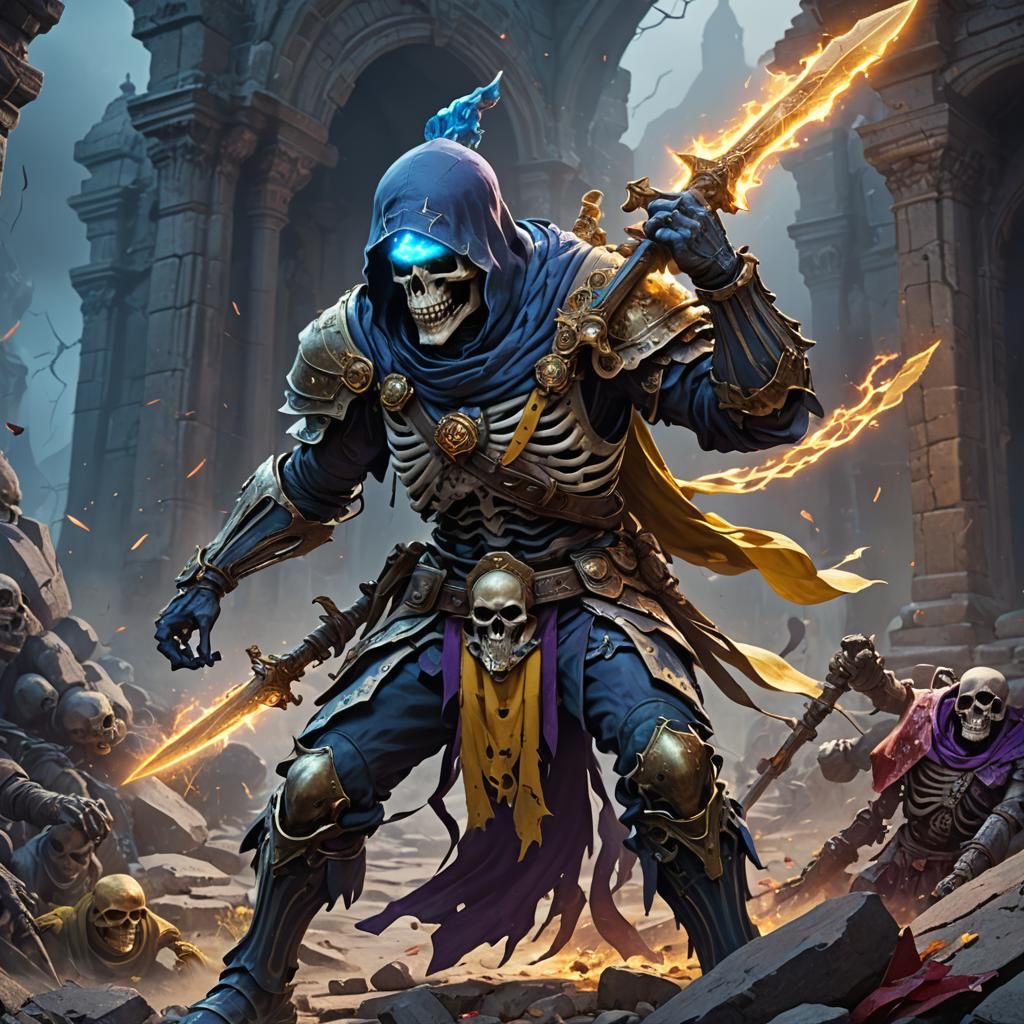 Ghost and Skeleton Battle: Dark Fantasy Art