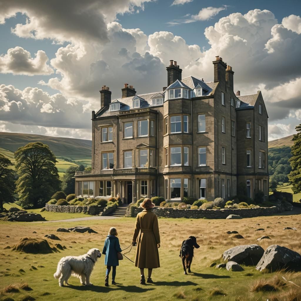 Retrofuturistic Yorkshire Dales House with Woman and Dog