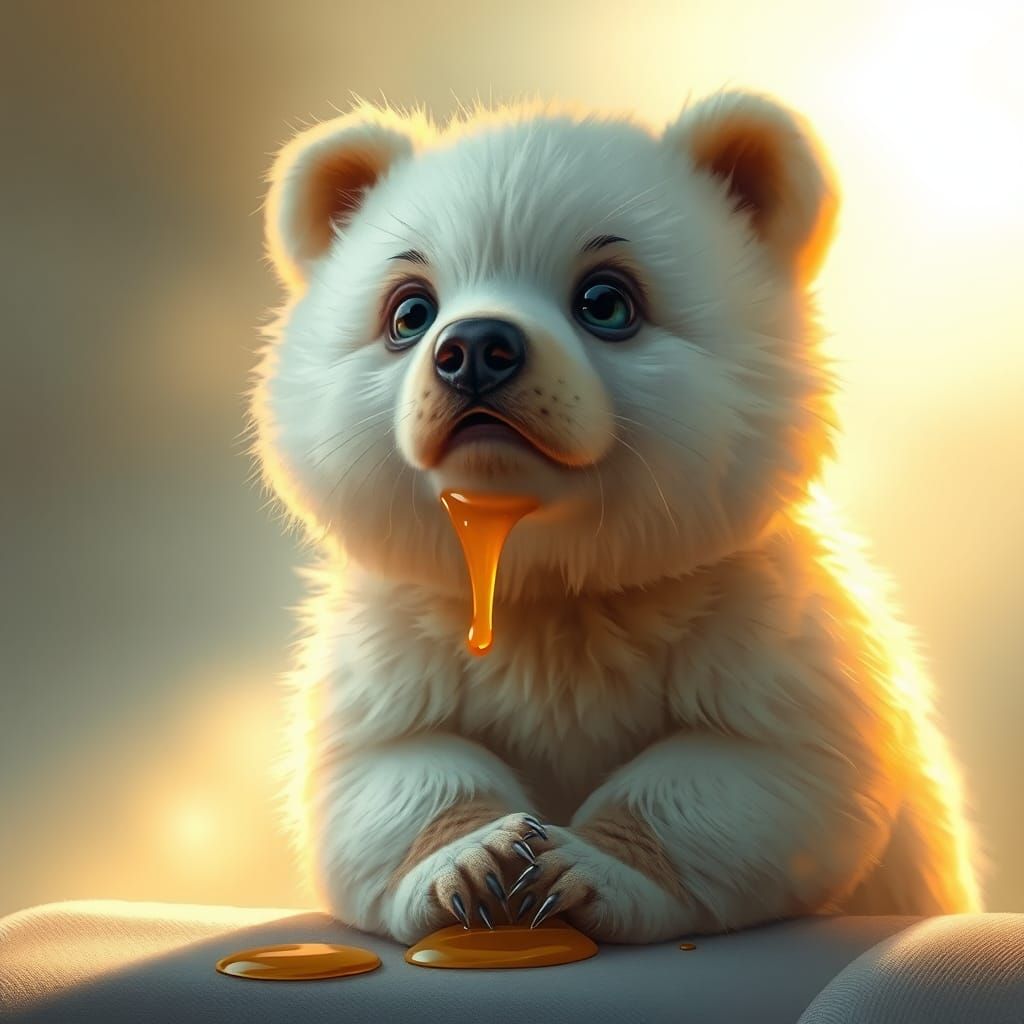 Honey-Smudged Bear Cub Portrait in Digital Art Style