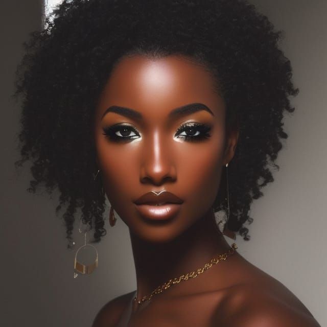 Beautiful Black Girl with Stunning Features, Afro-American A...