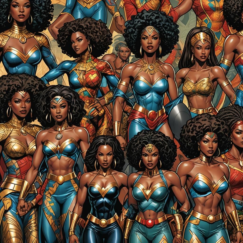 Diverse Superheroines with Superpowers in Comic Book Style